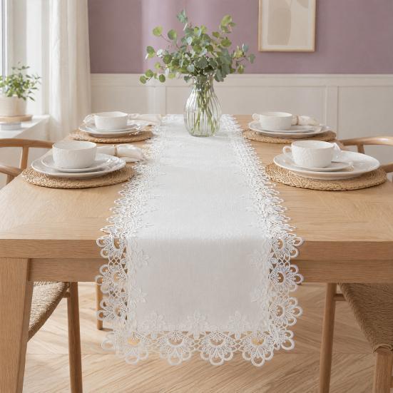White Lace Table Runner Vintage Rustic Table Runner for Wedding Bridal Shower Baby Shower Party Decorations