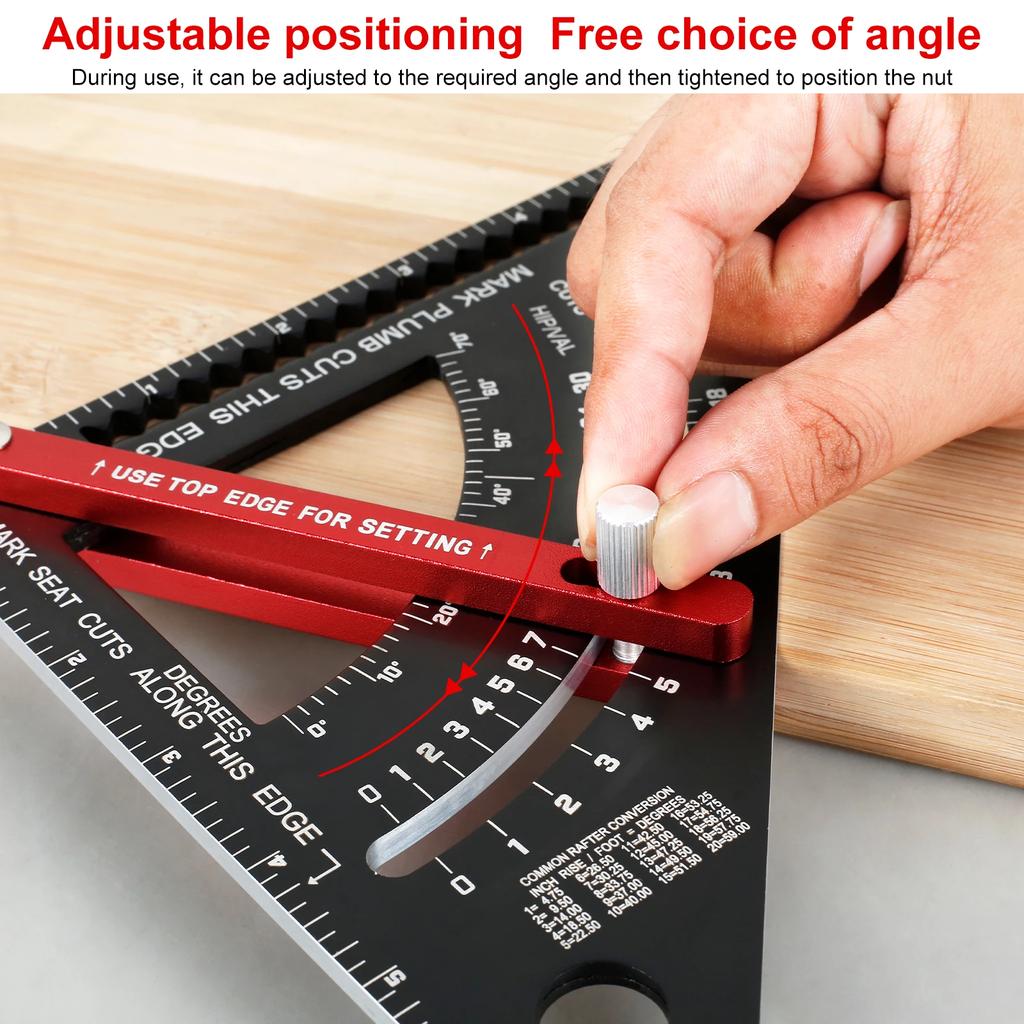 Adjustable Woodworking Triangle Ruler 7Inch Aluminium Alloy Square Protractor Precise Right Angle Measuring Ruler with 2 Pencils