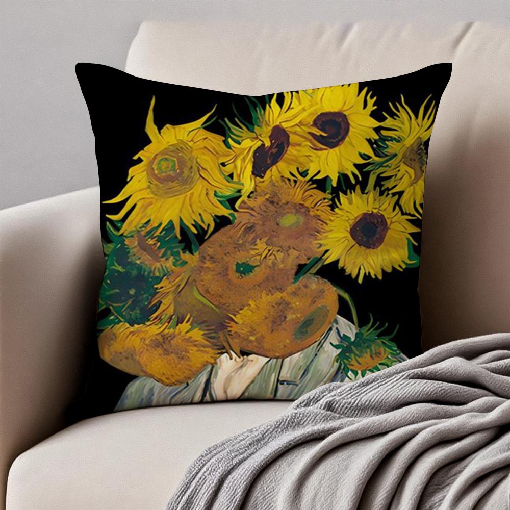 Van Gogh Starry Sky Dutch Painting Art Cushion Cover Pillowcase Antidustmite Invisible Zipper Short Plush Sofa Cushion