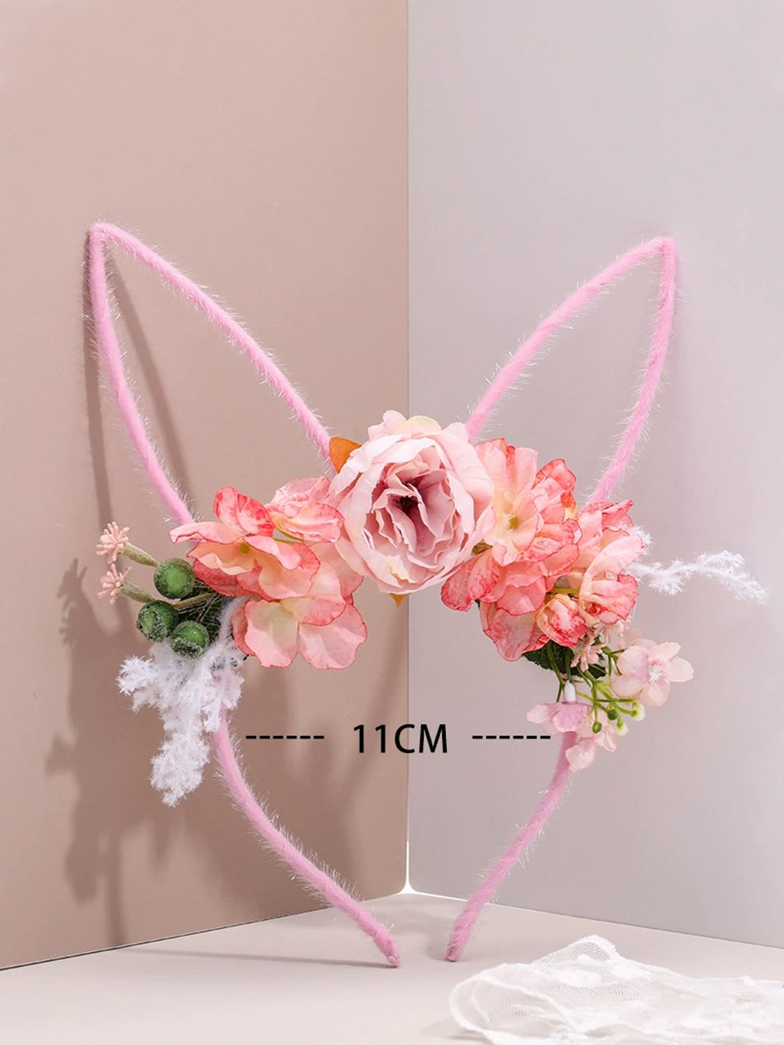 

1 шт. Пасхальная гирлянда милая повязка на голову с кроличьими ушками лесная цветочная игривый кролик повязка на голову с искусственными цветами украшение для волос розы красного