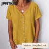 JPNTKY Women's Fashion Casual Solid Color Print Short Sleeve V Neck Blouses & Shirts