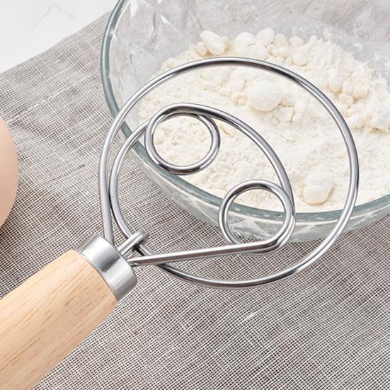 Dansk deigvisp med eikehåndtak Rustfritt stål Melmikser Egg Krem Miksepinner Mel Kake Rørepinne Kjøkken Bakeverktøy