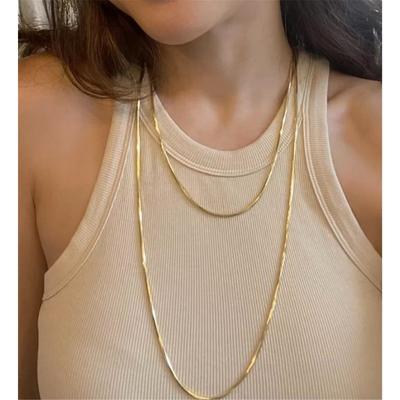 Tooxika Luxury Simple High-level Sense Of Titanium Steel Snake Bone Chain Long Necklace Multi-layer Stacking Band Jumper Chain For Women