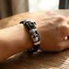 Punk Style Leather Braided Bracelets Unique Magnetic Hand Chain Gothic Skull Wristband  Anniversary