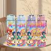 1PC Kpop Pastel Girls Cartoon Pattern 750ml Color Plastic Sports Water Bottle Leakproof Flip Straw Lid Suitable for Sports Office Home Use