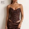 Women S Embroidered Lace Bandeau Corset With Boning V Hem Shaping Bodysuit
