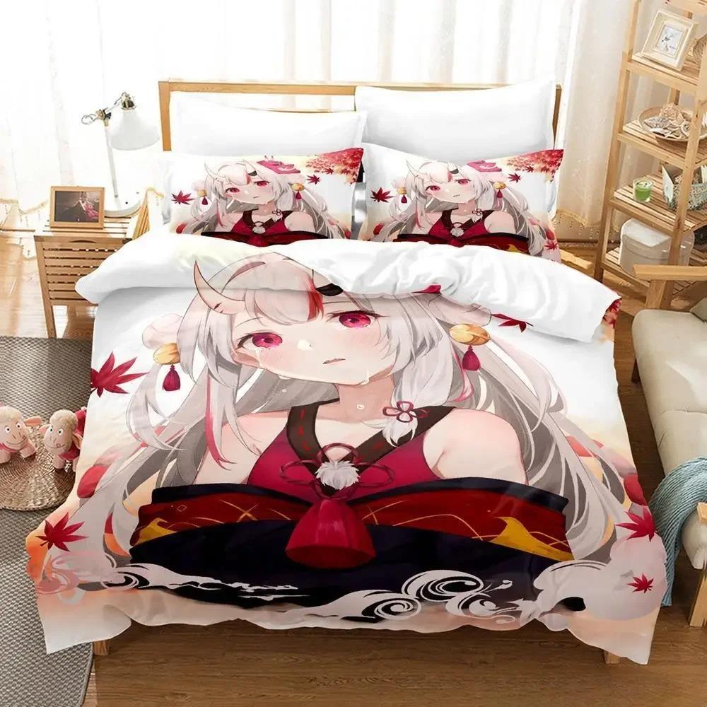 Kawaii Nakiri Ayame Bedding Set Single Twin Full Queen King Size Bed Set Adult Kid Bedroom Duvet cover Sets 3D Print Anime Bed