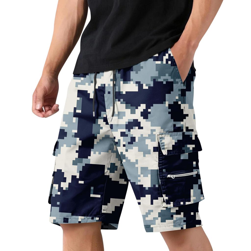Men's Camouflage Cargo Shorts with Drawstring, Casual Workout Shorts for Summer, Multi-Pocket Elastic Waist Shorts