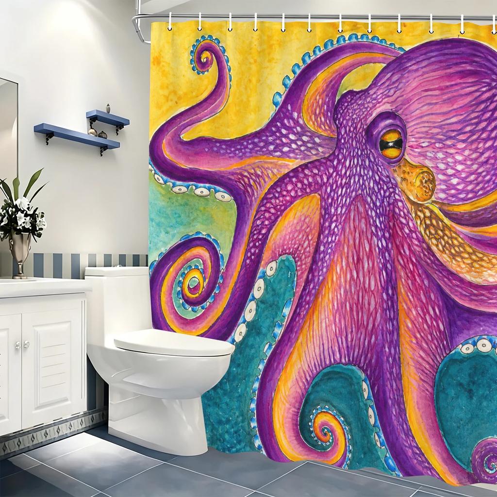 Vibrant Art Pattern Polyester Bathtub Curtain - Stylish Printed Shower Curtain, Eye-catching Bathroom Decor