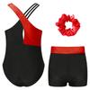 Girls Gymnastics Outfit Set Sleeveless Rhinestone Leotard with Matching Shorts and Hair Accessory