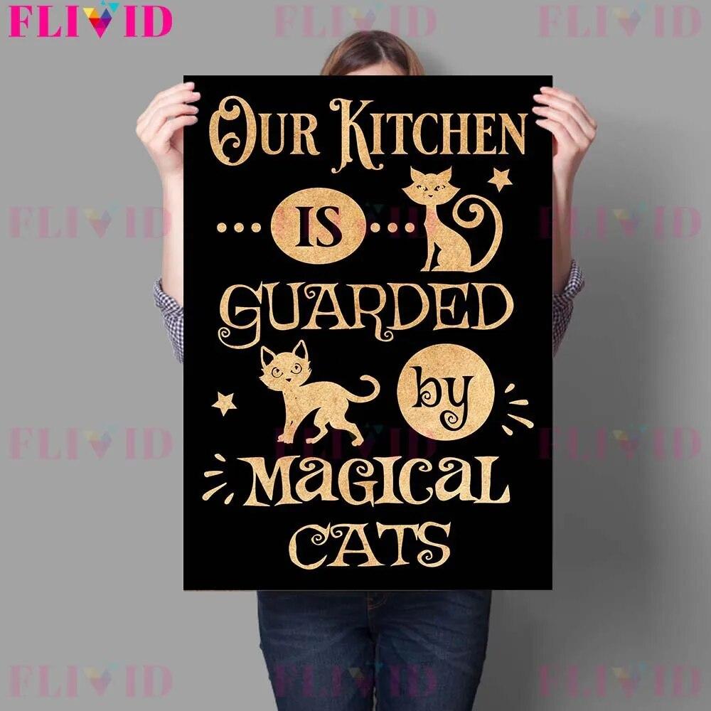 Witches Kitchen Rules And Herbs Magic Meals Vintage Wall Art Canvas Painting Magic Sign And Cats Witches Spells Poster Print No Frame
