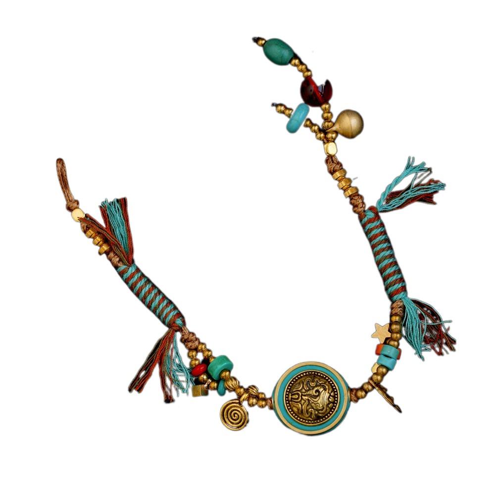 Copper Ethnic Style Bracelet Bohemian Beads Braided Bracelet Ancient Style Woven Hand Rope Couple