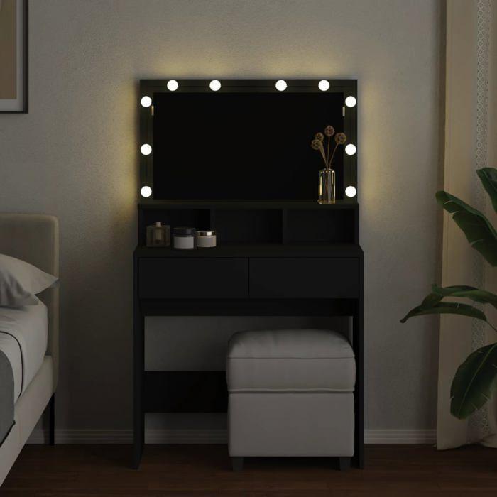 VidaXL Coiffeuse avec LED noir 80x41x134,5 cm, table de maquillage, coiffeuse de chambre à coucher, coiffeuse avec miroir, 848186