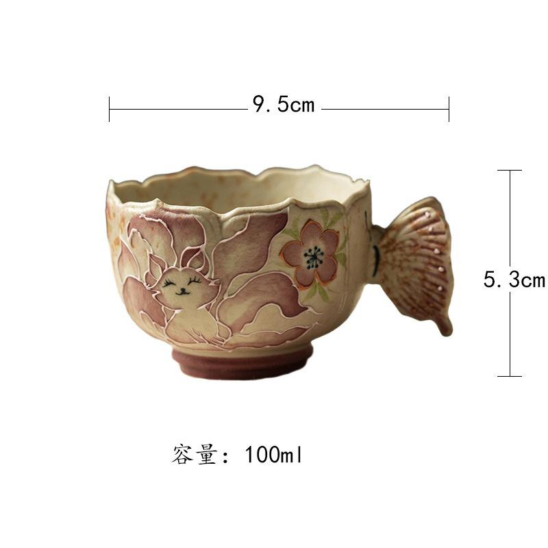 100ml Hand-painted Nine-tailed Fox Teacup Retro Tea Bowl Cute Cup Tea-tasting Fragrance Cup Jianzhan Master Cups Cafes Craft As Your Choose