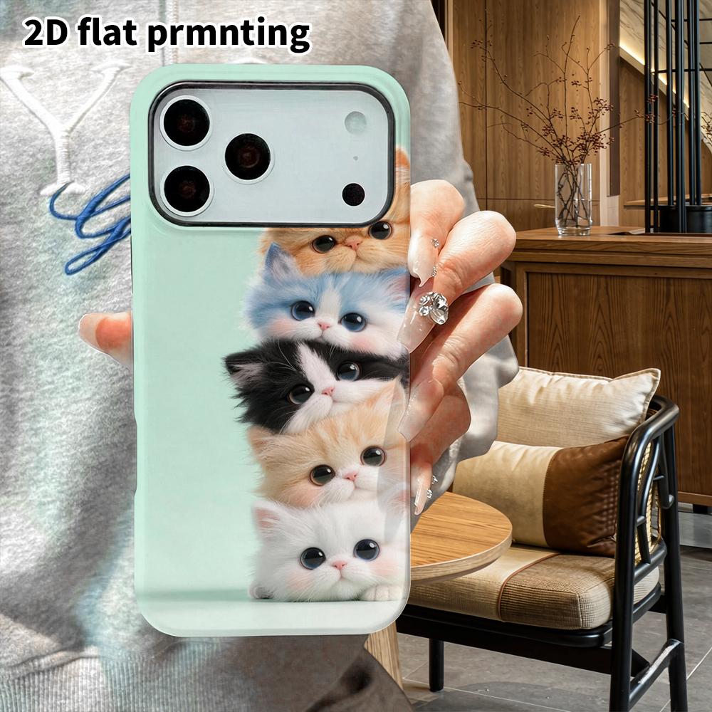 Phone Case: 2D Flat Design Suitable for iPhone 18 17 16 15 14 13 Pro Film Protective Case, Couple Style, Stacked Kittens, Christmas and Halloween Gift