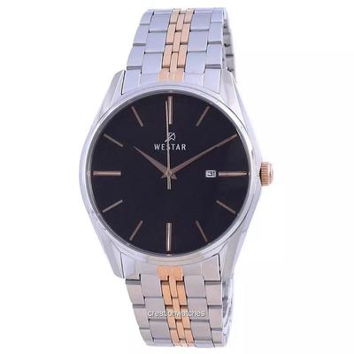 Schwarzes Zifferblatt, zweifarbige Edelstahl-Quarz-50210-SPN-603-Herrenuhr