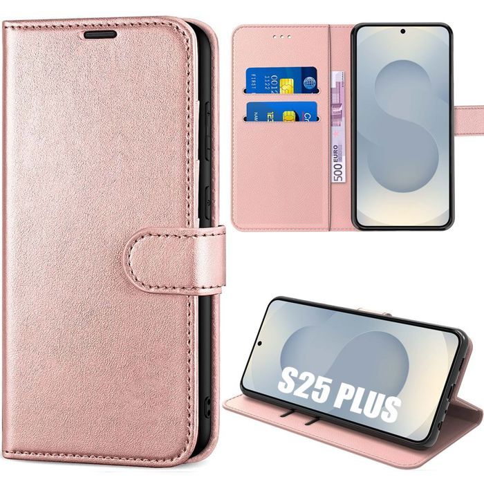 Coque de protection - BOOLING - pour Samsung Galaxy S25 Plus - Antichoc - Cuir Synthétique - Rose