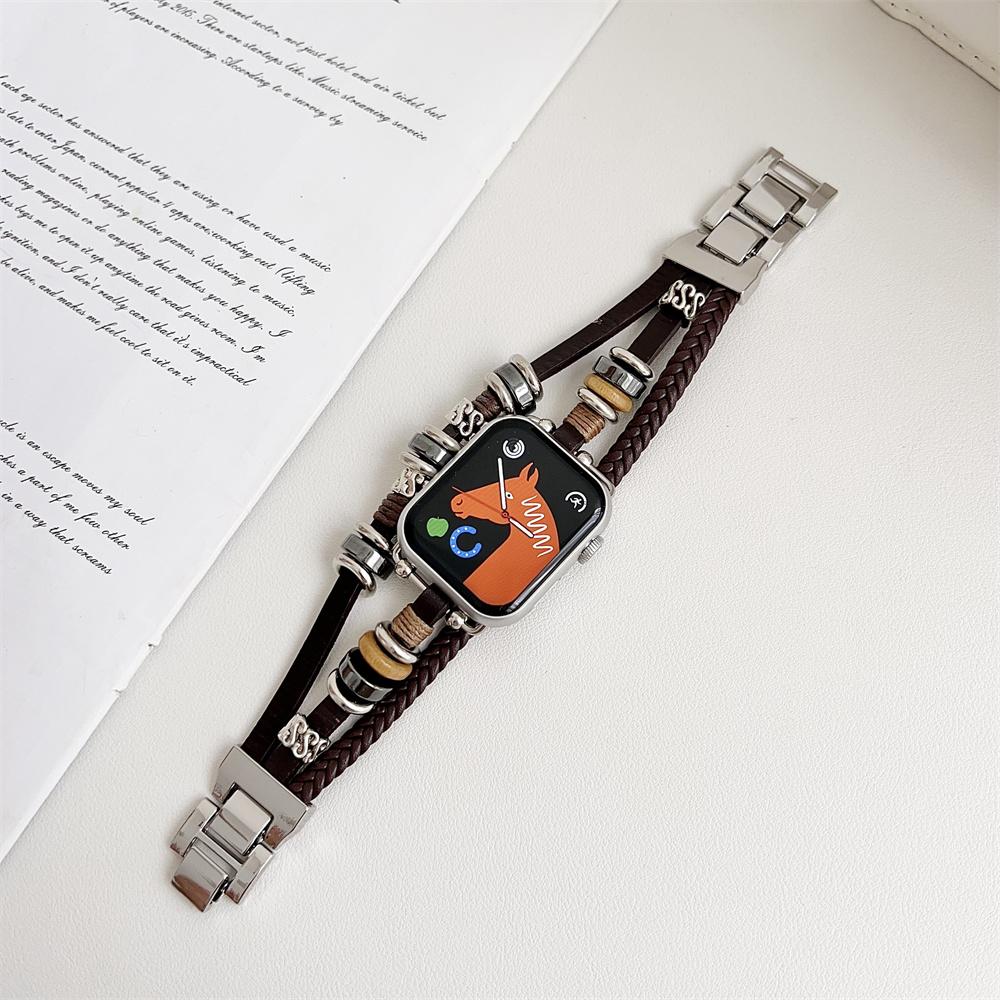 

Металевий ремінець для Apple Watch Series 9 8 7 6 SE Ultra Women Jewelry Bracelet Chain IWatch 49mm 45mm 41mm 40mm 38 44mm Peal Wrist 42mm 44mm 45mm 49mm коричневий