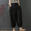 Lantern Pants Summer Elastic Waist Solid Color Cotton Linen Dual Pockets Ankle Length Loose Fit Women Harem Baggy Trousers Daily Wear