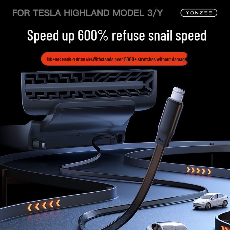 Tesla Model Y Konsolen-Ladeadapter mit einziehbarem Kabel - Erweiterungsdock-Zubehör