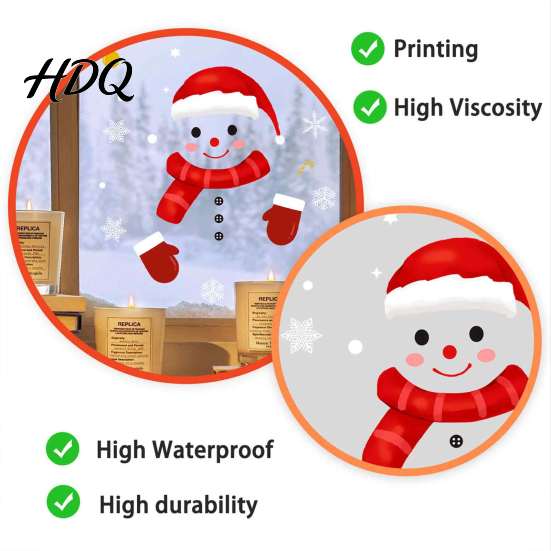 Indoor Outdoor Holiday Signage Christmas Static Window Clings Smiling Snowman Decals with Snowflake Home Atmosphere Props Patterns Waterproof