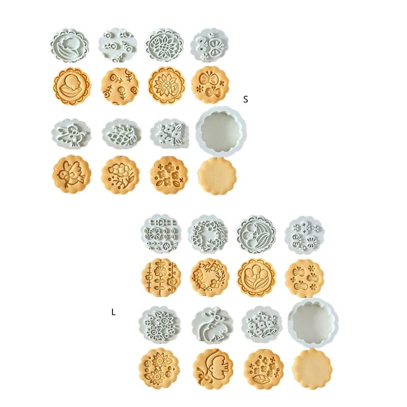 8PCS Flower Shape Cookie Molds Manual Press Cake Moulds Convenient Biscuit Dessert Making Tool for Baking Enthusiasts