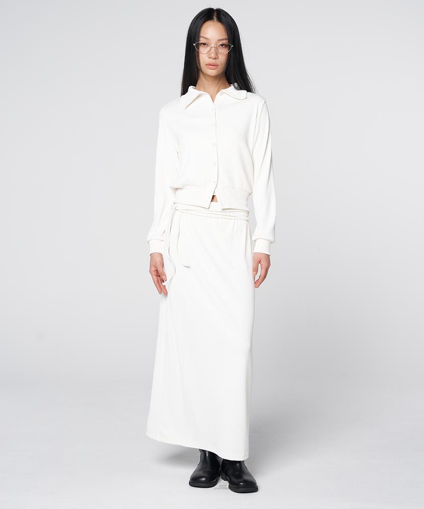 320 Showroom Belt Detail Long Skirt Ivory