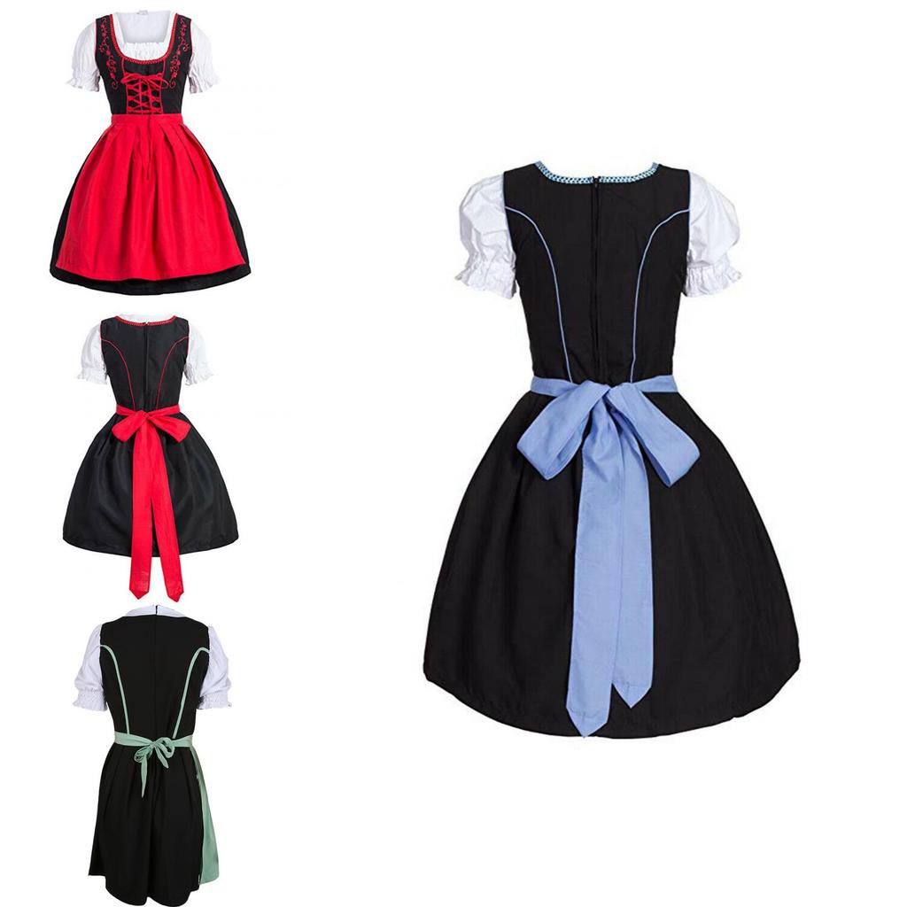 Okouzlující německé šaty Bavorský Dirndl Kostým s Elegantní Zdobení Zástěry