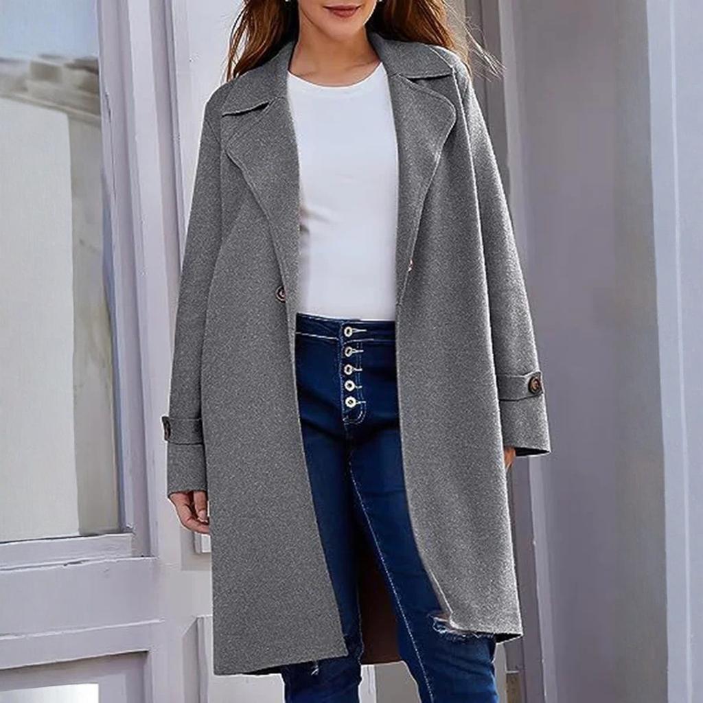 Women's Fashion Jacket Casual Solid-color Long-sleeved Cardigan Long Coat