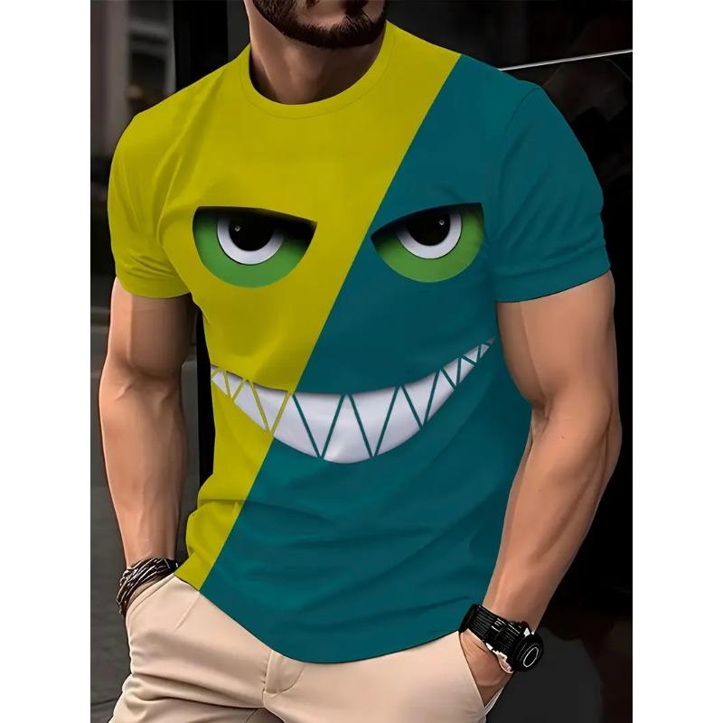 Summer Round Neck 3D Fun Cartoon Patterns Print Top Fashionable Casual Short Sleeved Men's T-shirts