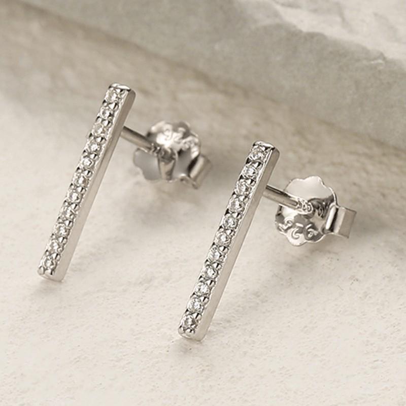 S925 Sterling Silver Zirconia Row Diamond Stud Earrings