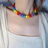 Chaîne de clavicule colorée Collier de perles en acrylique en forme de cœur d'amour Collier arc-en-ciel tendance L'amour est l'amour