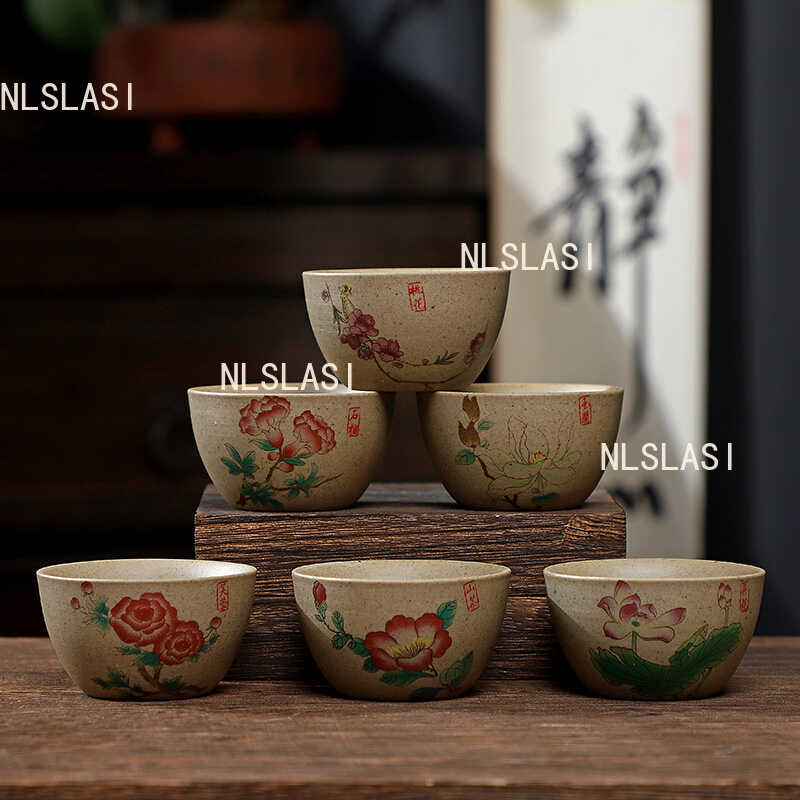 6pcs 70ml Kung Fu Little Tea Cup Household Ceramic Tea Cup Chinese Coarse Pottery Tea Bowl Drinking Utensils Teaset Accessories