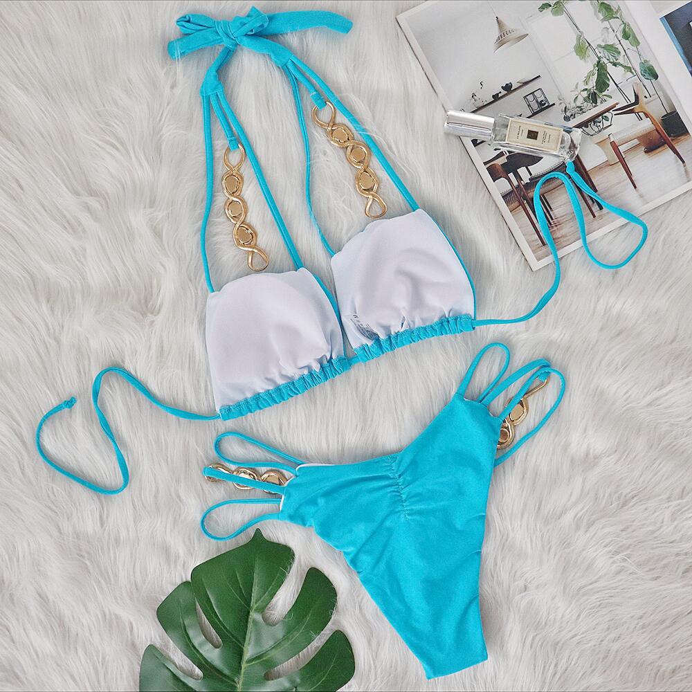 Bikini Crystal Diamond Swimsuit Bandage Cutout Split Swimsuit