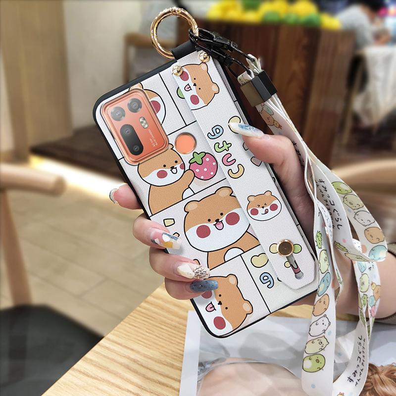 Silicone Anti-dust Phone Case For HTC Desire 20 Plus/D20+ Cute Protective Wrist Strap Ring Back Cover Shockproof Lanyard