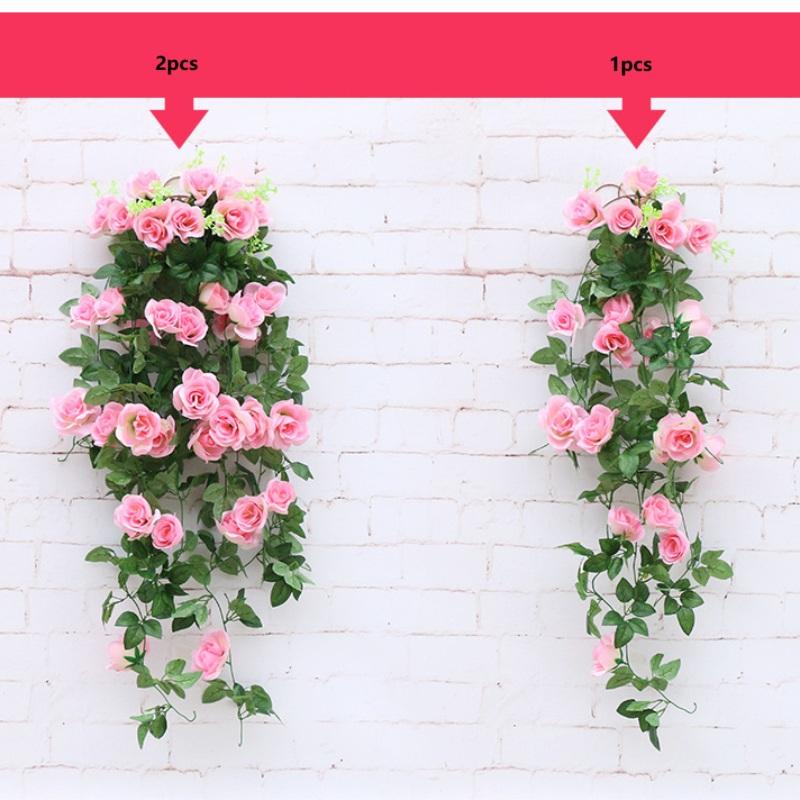 Simulation Flowers Vines Silk Roses Wall Hanging Wedding Decor Artificial Rose Vine Living Room Shopping Mall Decoration Flower