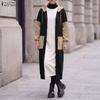 ZANZEA Women Long Sleeve Casual Patchwork Long Hooded Sweatshirts
