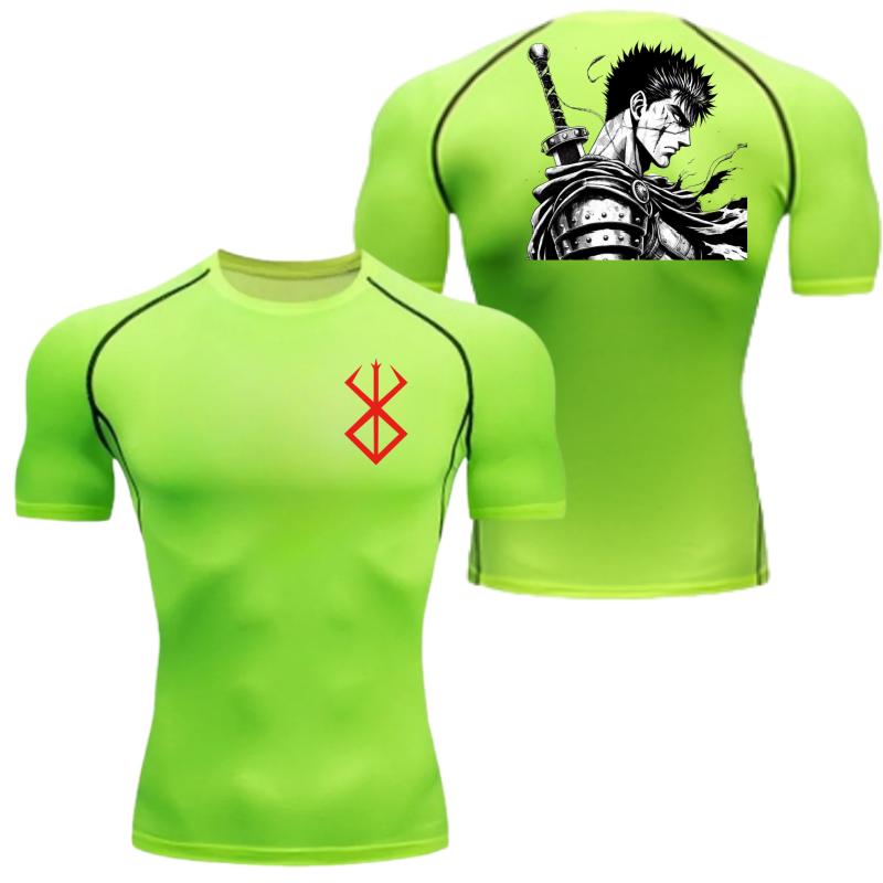 Herren Sommer Sport Kompressions-T-Shirt Atmungsaktiv Schnelltrocknend Hochelastisch Kurzarm-Tee mit Kühner Armor Guts Grafik Fitnessstudio