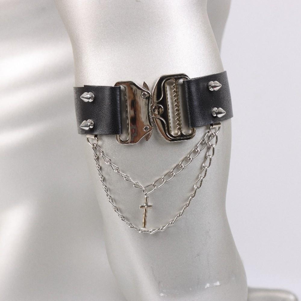 Leatherette Leg Garter Adjustable Shoes Accessories Punk Choker Chain Armband Halloween