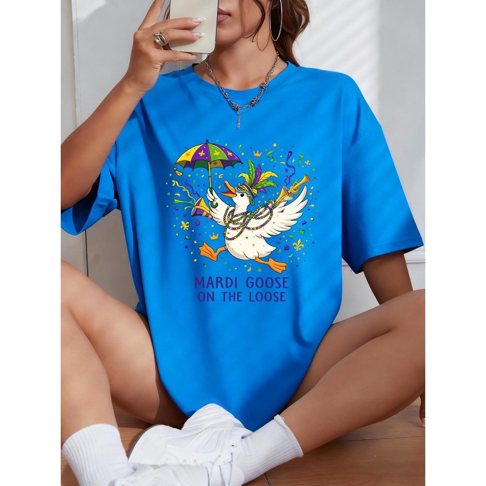 Happy Carnivals Mardi Goose Print Womens T Shirts Cotton Casual T-Shirt Summer O-Neck Clothes Fashion Oversized Woman