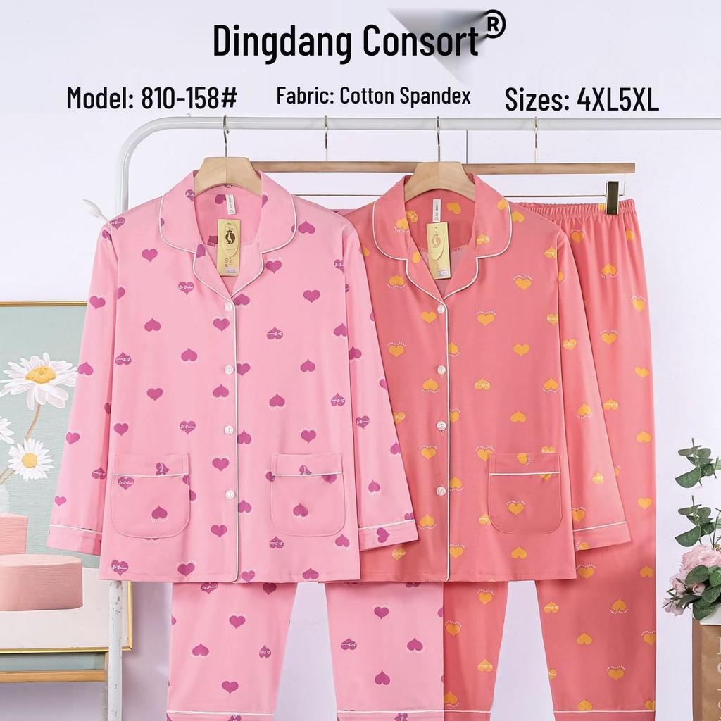 Dingdang Guifei Women's Two-Piece Pajama Set: Autumn/Winter Long-Sleeve Turn-Down Collar Top & Pants, Comfortable & Fashionable Homewear
