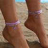 Purple Small Round Beads Cute Flower Pendant Anklets For Women 2pcs/Set Foot Chain Beach Jewelry Ankle Bracelet Summer Accessory