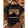 Pew Pew Madafakas Funny Cat Graphic T-Shirt - Casual Crew Neck Polyester Tee with Animal Print, Slight Stretch Fabric, Short Sleeve