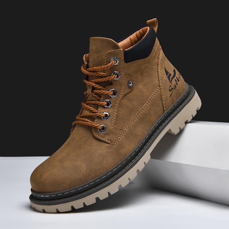 Ręcznie robione męskie buty outdoorowe buty trekkingowe sznurowane botki jesienne skórzane buty wysokie sznurowane antypoślizgowe buty męskie Botas Para Hombre
