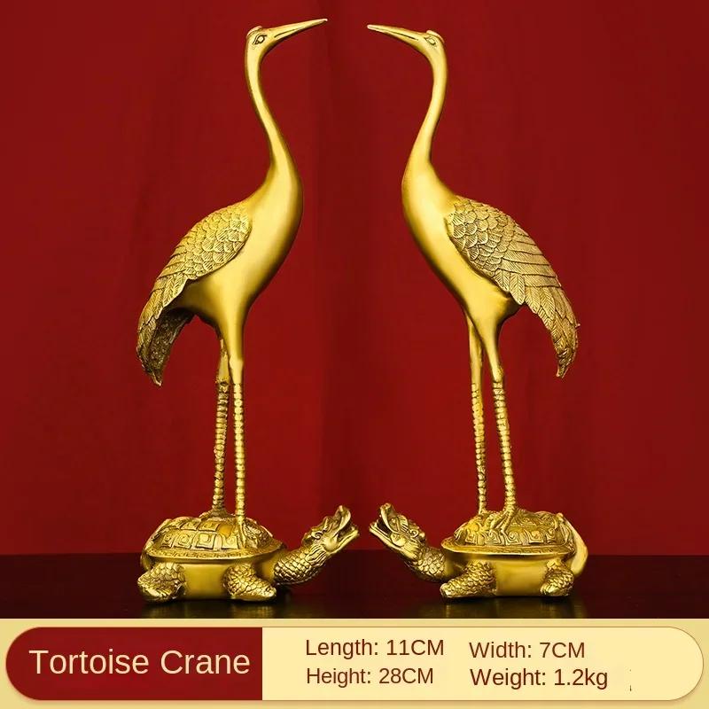 Copper Feng Shui Turtle Crane Longevity Ornament Single Crane Stomping Home Desktop Decor
