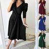 2024 Women's Solid Color Pleated Waist Three-quarter Sleeve Swing Dress