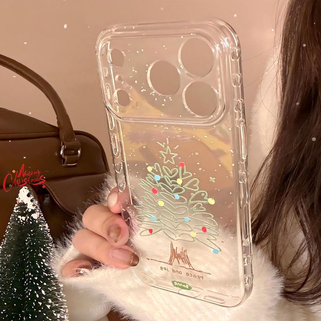 Transparent Graffiti Christmas Tree for IPhone 17 Mobile Phone Case for Iphone17promax Suitable for 15 Winter 16 Soft 13 Anti-fall