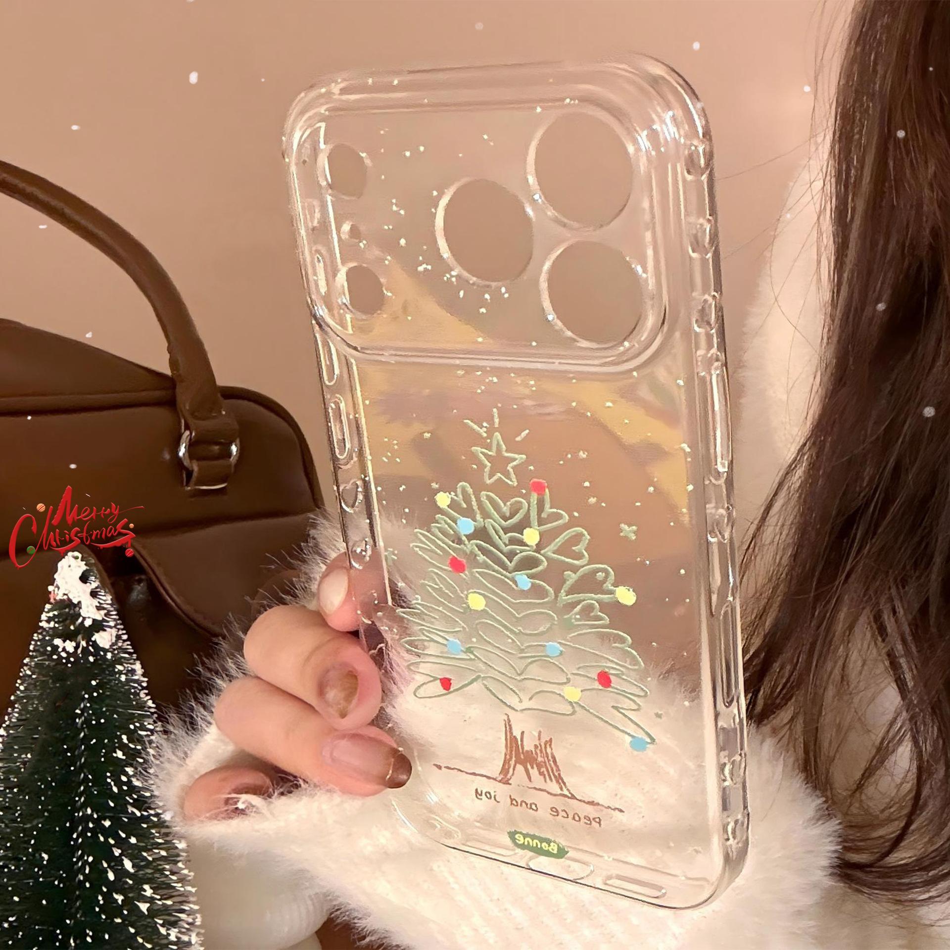 

Transparent Graffiti Christmas Tree for IPhone 17 Mobile Phone Case for Iphone17promax Suitable for 15 Winter 16 Soft 13 Anti-fall 17promax fine hole