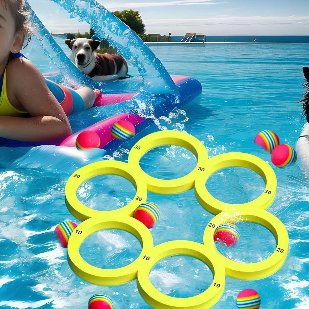 Pool Throwing Games with 12 Balls Durable EVA Floating Water Toy Ring for Kids Adults Summer Swimming Pool Toss Game Set