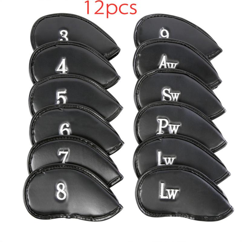 12PCS Golf Club Head Covers Pu Golf Cap Hardcore PU Cap Iron Steel Golf Club Cover 3, 4, 5, 6, 7, 8,